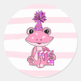 Adesivo Redondo Aniversário da Sapo Púrpura e Rosa