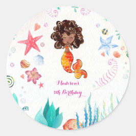 Adesivo Redondo Aniversário da Sereia Afro-Americana Obrigado