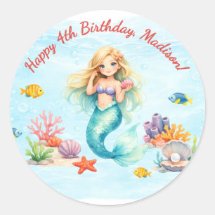 Adesivo Redondo Aniversário da Sereia em Aquarela
