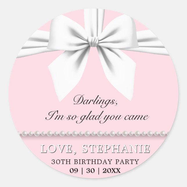 Adesivo Redondo Aniversário da Tiffany Elegante Rosa Esbranquiçada (Frente)