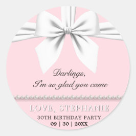 Adesivo Redondo Aniversário da Tiffany Elegante Rosa Esbranquiçada