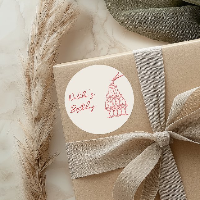 Adesivo Redondo Aniversário da Torre do Vidro de Champanhe Desenha (Criador carregado)