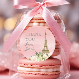 Adesivo Redondo Aniversário da Torre Eiffel Dourada rosa - Obrigad