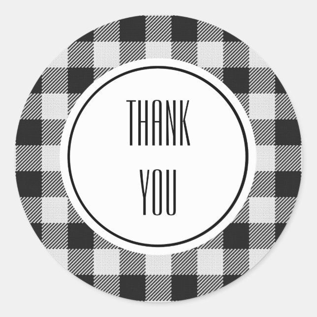 Adesivo Redondo Aniversário da Xadrez de Buffalo Negro (Frente)