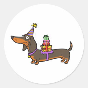 Adesivo Redondo Aniversário Dachshund com presentes
