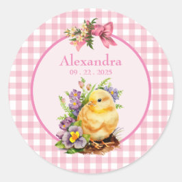 Adesivo Redondo Aniversário das Meninas Gingham Rosa