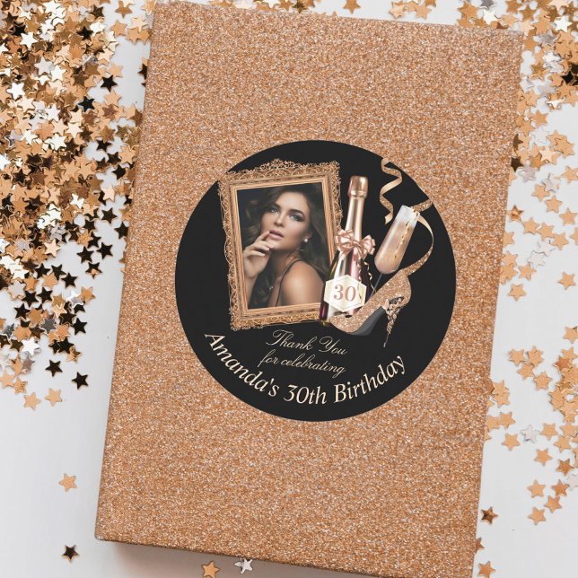 Adesivo Redondo Aniversário das rosa Douradas (Criador carregado)