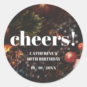 Adesivo Redondo Aniversário das Uvas Frutas da Borgonha Escura