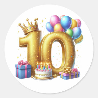 Adesivo Redondo Aniversário de 10 anos dourado