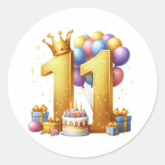 Adesivo Redondo Aniversário de 11 anos dourado