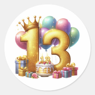 Adesivo Redondo Aniversário de 13 anos dourado