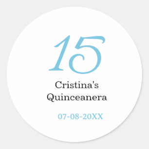 Adesivo Redondo aniversário de 15 anos da quinceanera azul preto l