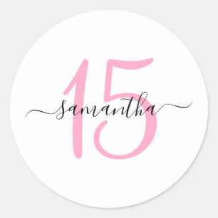 Adesivo Redondo Aniversário de 15 anos Rosa Personalizado