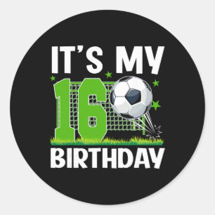 Adesivo Redondo Aniversário de 16 Anos Tema Futebol É Meu 16º Aniv
