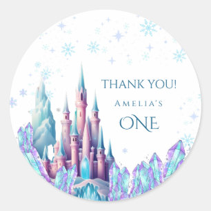 Adesivo Redondo Aniversário de 1 ano Cartoon Castle Frozen Primeir