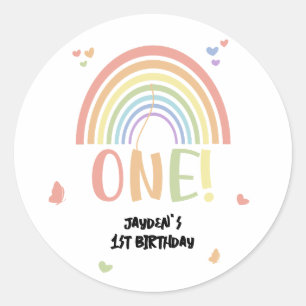 Adesivo Redondo Aniversário de 1 ano Cute Pastel Rainbow
