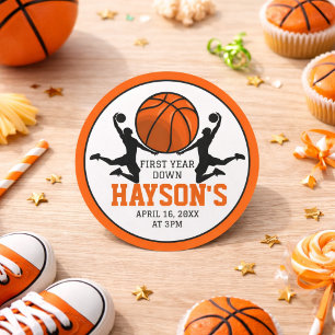 Adesivo Redondo Aniversário de 1 ano de Basquete Primeiro Ano