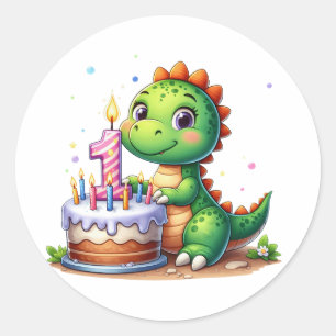 Adesivo Redondo Aniversário de 1 ano do Dino