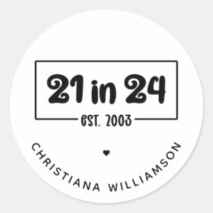 Adesivo Redondo Aniversário de 21 anos 21 personalizado em 24 de a
