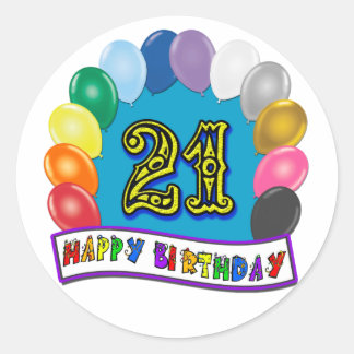 Adesivo Redondo aniversário de 21 anos com Design de Balões Assorc