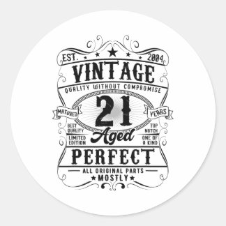 Adesivo Redondo aniversário de 21 anos de 21 Anos Vintage Est 2004