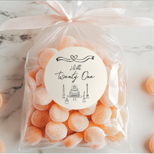 Adesivo Redondo Aniversário de 21 anos de Diversão das Velas de Bo