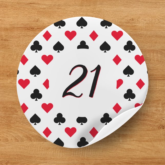 Adesivo Redondo Aniversário de 21 anos de Padrão de Conjunto de Ca (Poker Card Suit Pattern 21st Birthday Classic Round Sticker
)