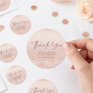 Adesivo Redondo Aniversário de 21 anos em Rose Gold Glitter