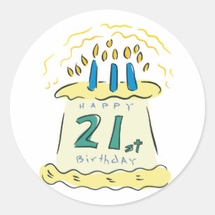 Adesivo Redondo Aniversário de 21 anos feliz!