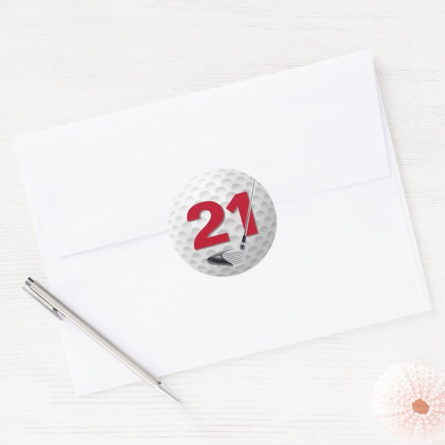 Adesivo Redondo aniversário de 21 anos Golf Ball Design (Envelope)
