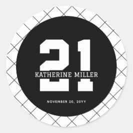Adesivo Redondo Aniversário de 21 anos personalizado moderno e ele