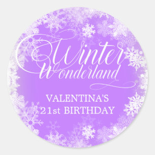 Adesivo Redondo aniversário de 21 anos Winter Wonderland Snowflake