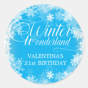Adesivo Redondo aniversário de 21 anos Winter Wonderland Snowflake