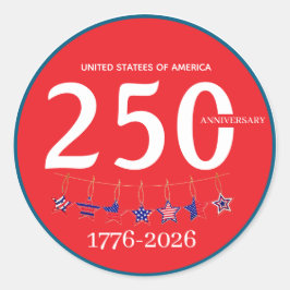 Adesivo Redondo Aniversário de 250 anos dos EUA 1776-2026 Patrióti