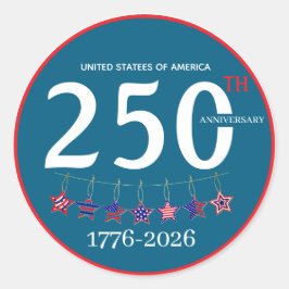 Adesivo Redondo Aniversário de 250 anos dos EUA 1776-2026 Patrióti