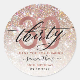 Adesivo Redondo aniversário de 30 anos Chic Glitter Ombre Obrigad