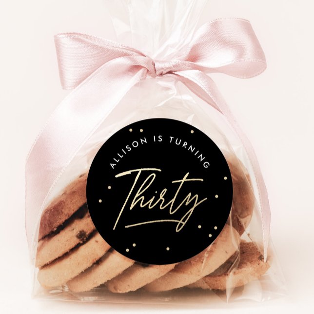 Adesivo Redondo Aniversário de 30 anos de Caligrafia Dourada Moder (Criador carregado)