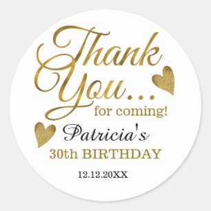 Adesivo Redondo Aniversário de 30 anos Dourado clássico Obrigado