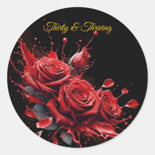 Adesivo Redondo Aniversário de 30 anos Elegante - Rosas em Bloom