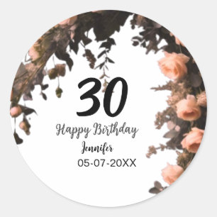 Adesivo Redondo Aniversário de 30 anos moderna de flor da rosa ros