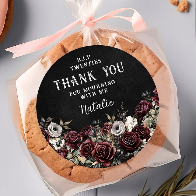 Adesivo Redondo Aniversário de 30 anos Sticker Floral RIP 20 (Criador carregado)
