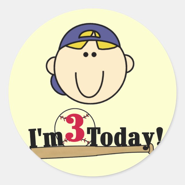 Adesivo Redondo Aniversário de 3 anos de Baseball Bloneiro (Frente)