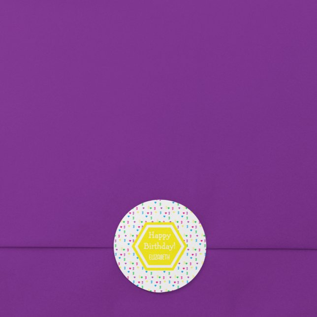 Adesivo Redondo Aniversário de 3 anos do arco-íris (Criador carregado)