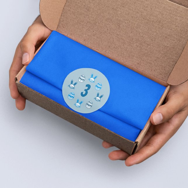 Adesivo Redondo Aniversário de 3 anos Páscoa azul (Criador carregado)