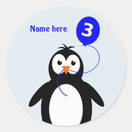 Adesivo Redondo aniversário de 3 anos pinguim adicionar nome azul