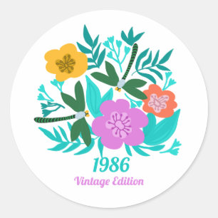 Adesivo Redondo aniversário de 40 anos colorido moderno floral ele