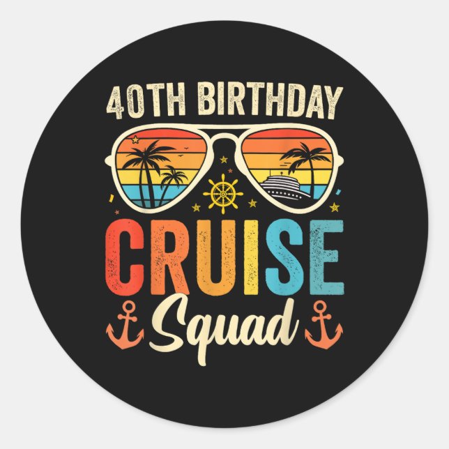 Adesivo Redondo aniversário de 40 anos Cruise Squad Oferece Par de (Frente)