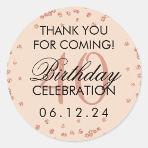 Adesivo Redondo aniversário de 40 anos De Blush rosa Dourada Obrig