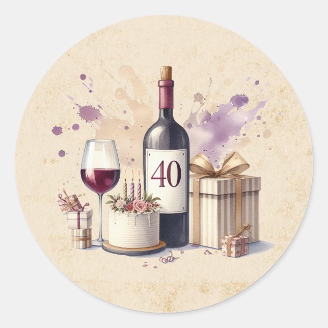 Adesivo Redondo Aniversário de 40 anos de vinho (Frente)