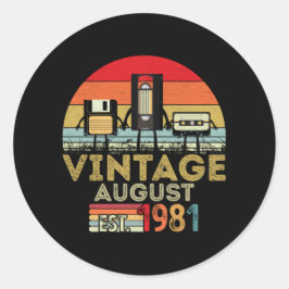 Adesivo Redondo ANIVERSÁRIO DE 40 ANOS de Vintage EST 1981 agosto